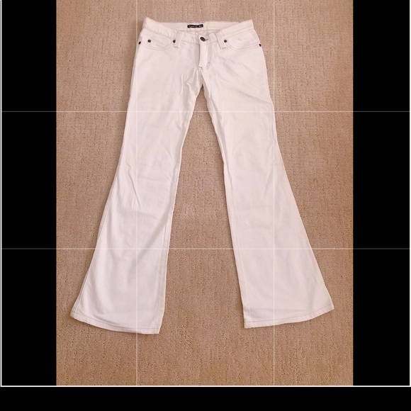 Frankie B Off White Cotton Flare with Leather Trim Denim Jean - Picture 1 of 6